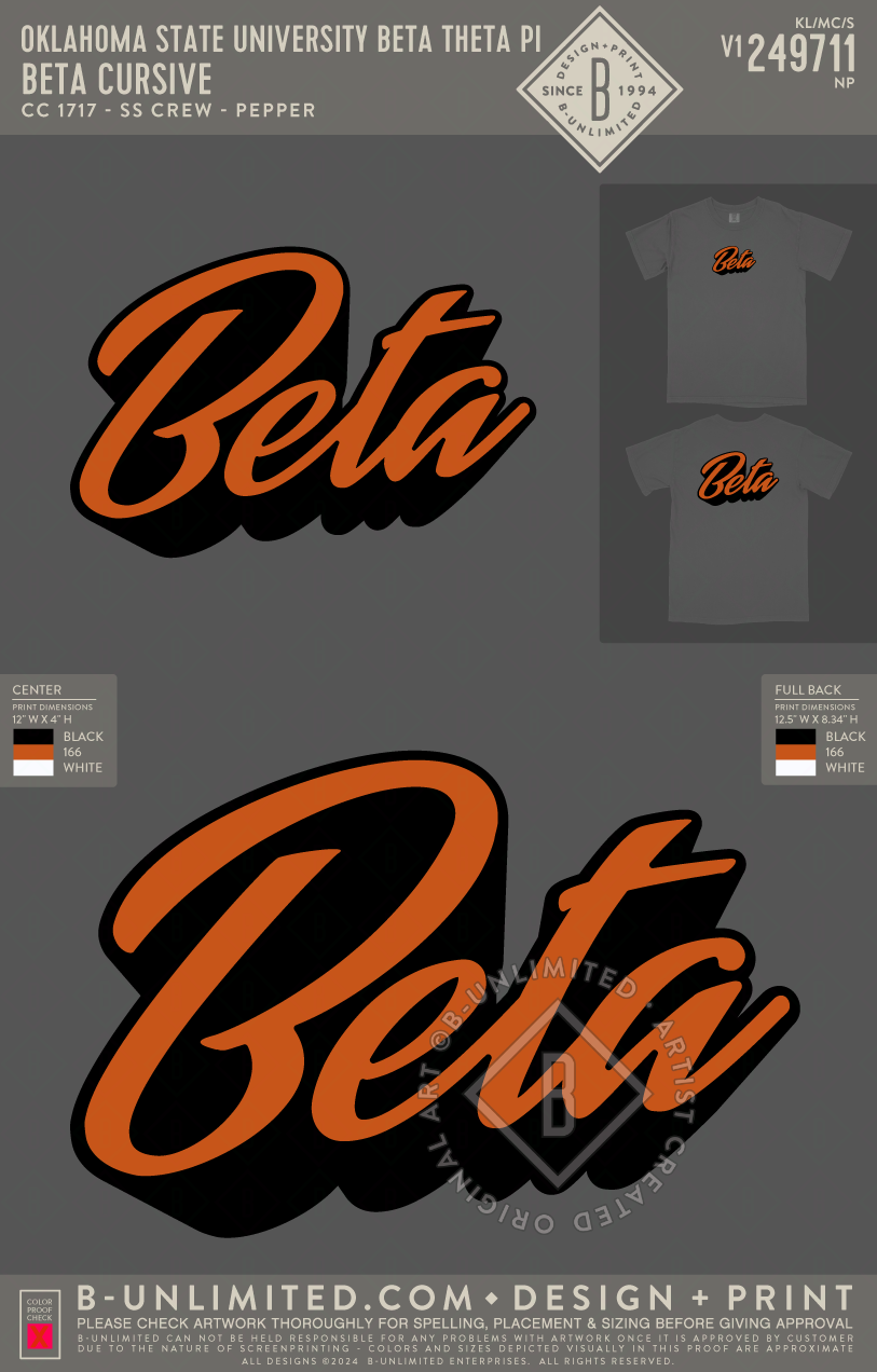 Oklahoma State University Beta Theta Pi - Beta Cursive - CC - 1717 - SS Crew - Pepper