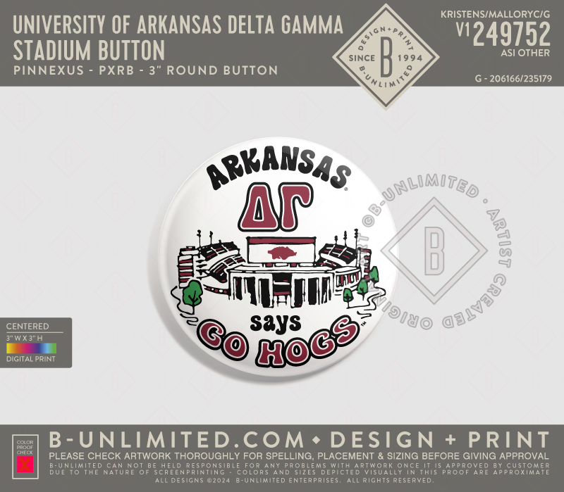 University of Arkansas Delta Gamma - Stadium Button - PinNexus - PXRB - 3" Round Button - White