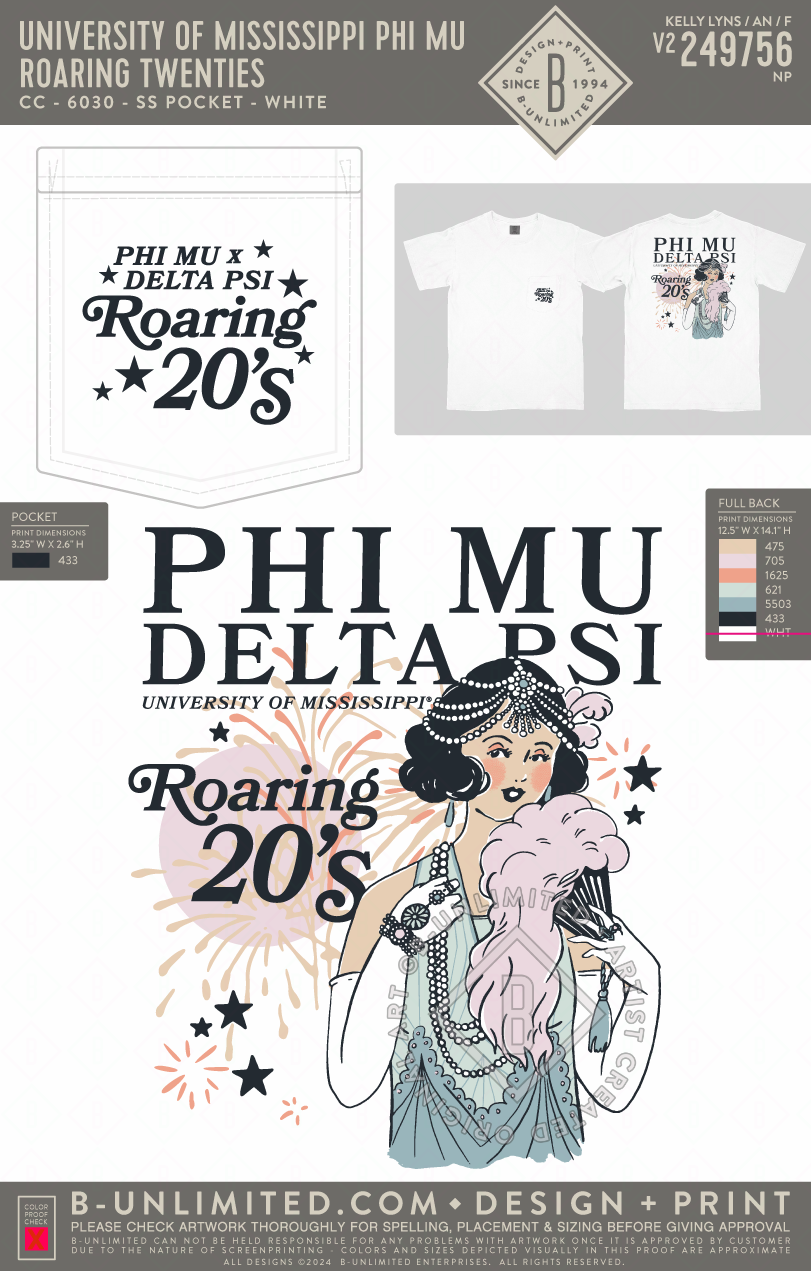 University of Mississippi Phi Mu - Roaring Twenties - CC - 6030 - SS Pocket - White