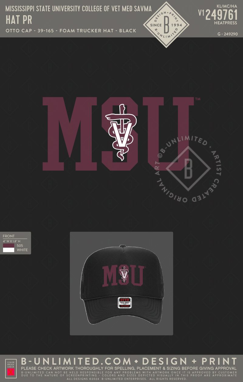 Mississippi State University College of Vet Med SAVMA - Hat PR - Otto Cap - 39-165 - Foam Trucker Hat - Black