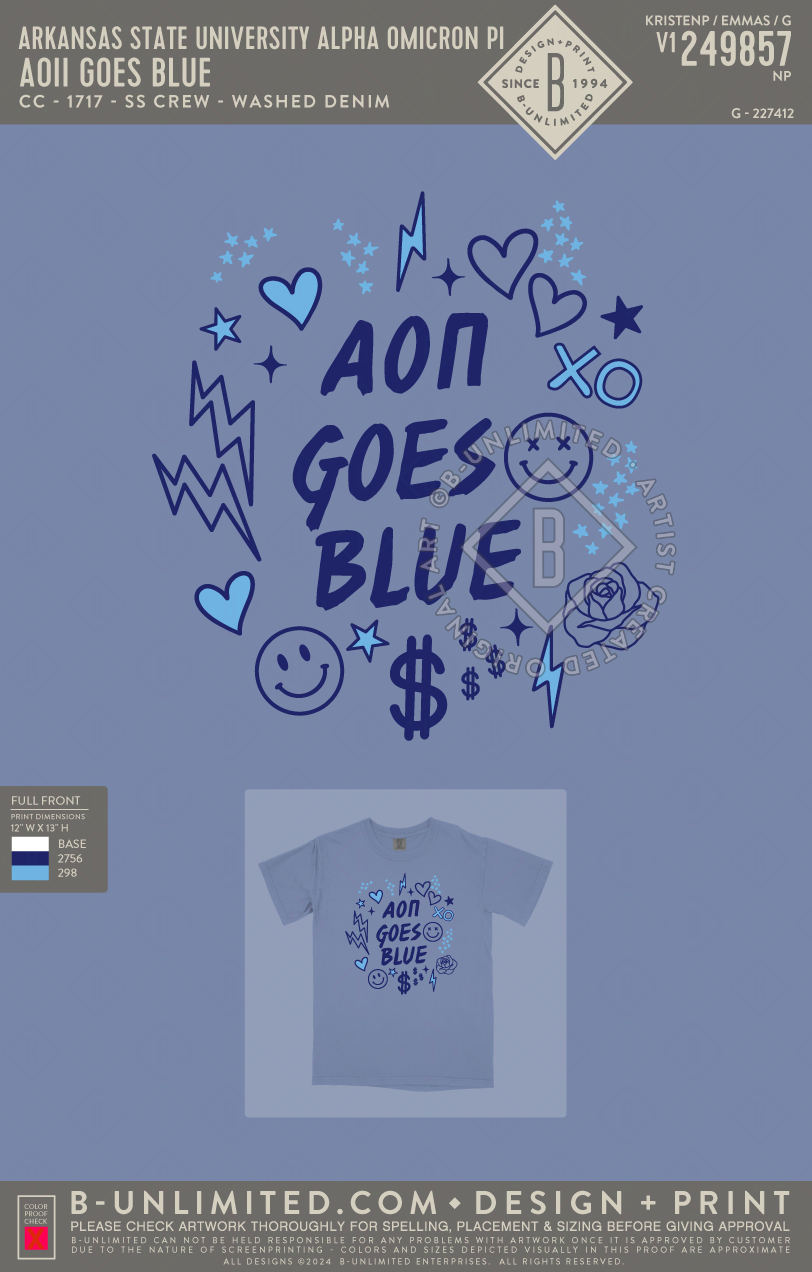 Arkansas State University Alpha Omicron Pi - AOII Goes Blue - CC - 1717 - SS Crew - Washed Denim