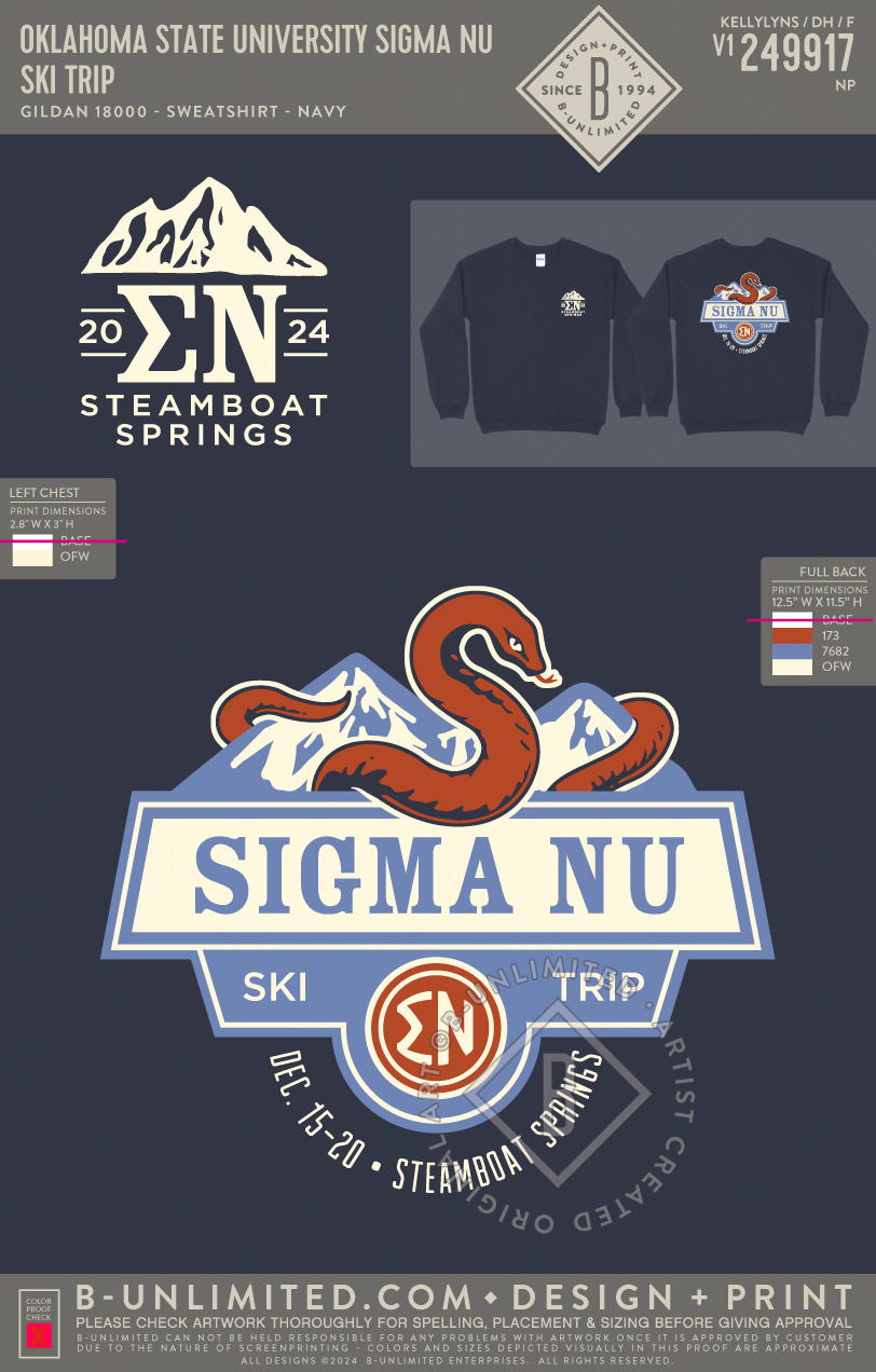 Oklahoma State University Sigma Nu - Ski Trip - Gildan - 18000 - Crewneck Sweatshirt - Navy