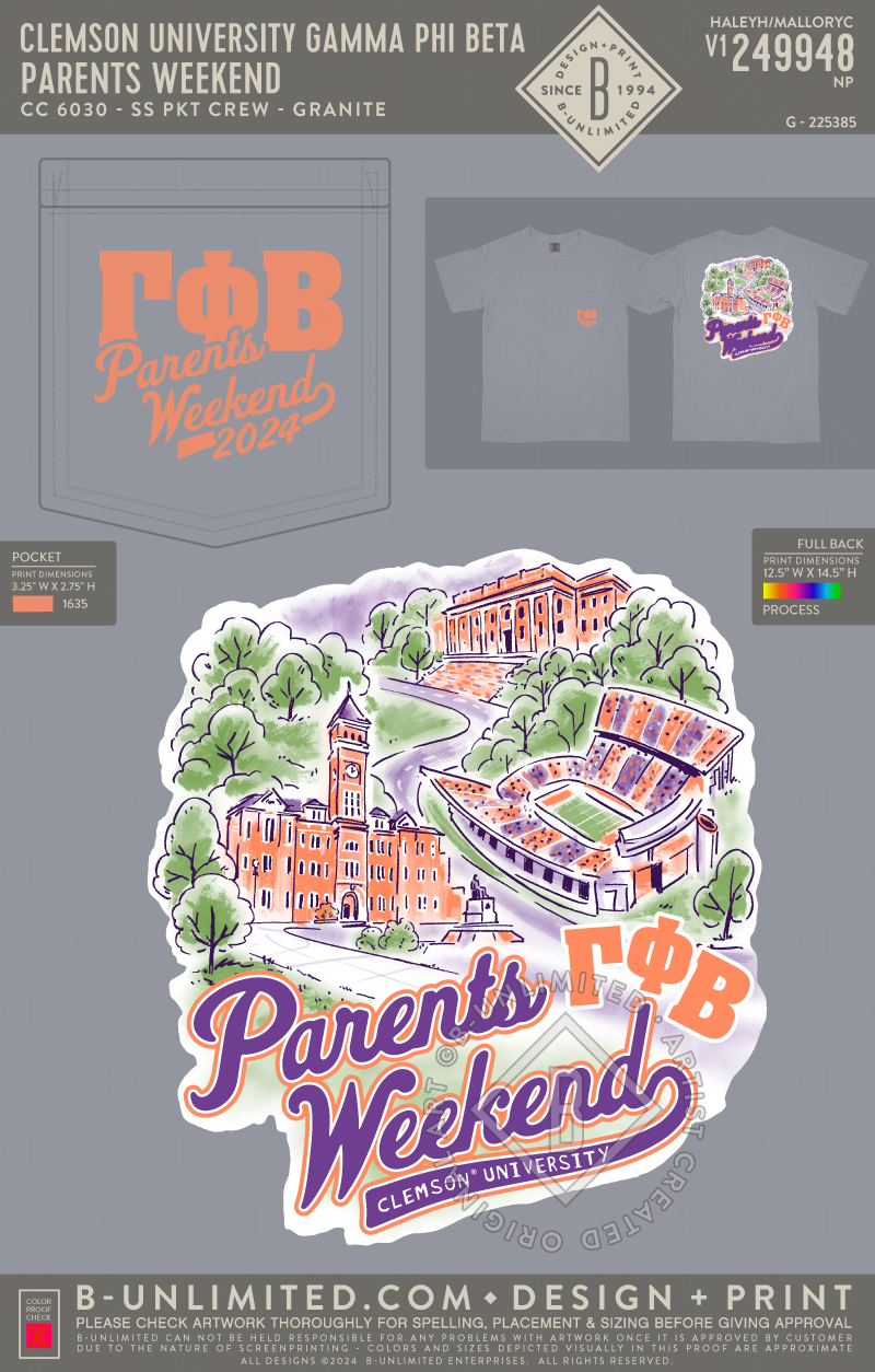 Clemson University Gamma Phi Beta - Parents Weekend - CC - 6030 - SS Pocket - Granite