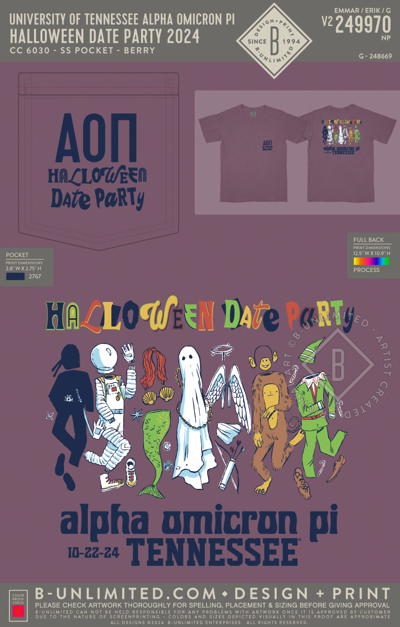 University of Tennessee Alpha Omicron Pi - HALLOWEEN DATE PARTY 2024 - CC - 6030 - SS Pocket - Berry