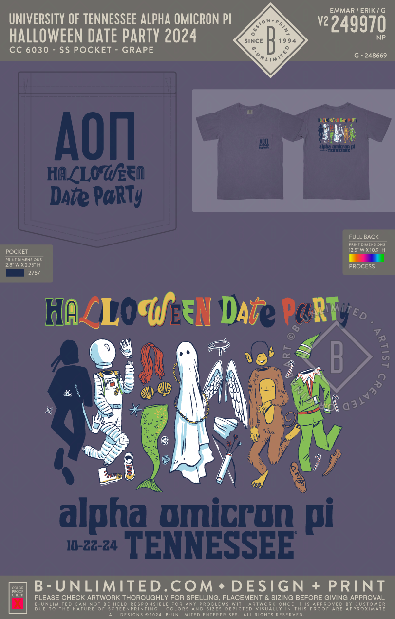 University of Tennessee Alpha Omicron Pi - HALLOWEEN DATE PARTY 2024 - CC - 6030 - SS Pocket - Grape