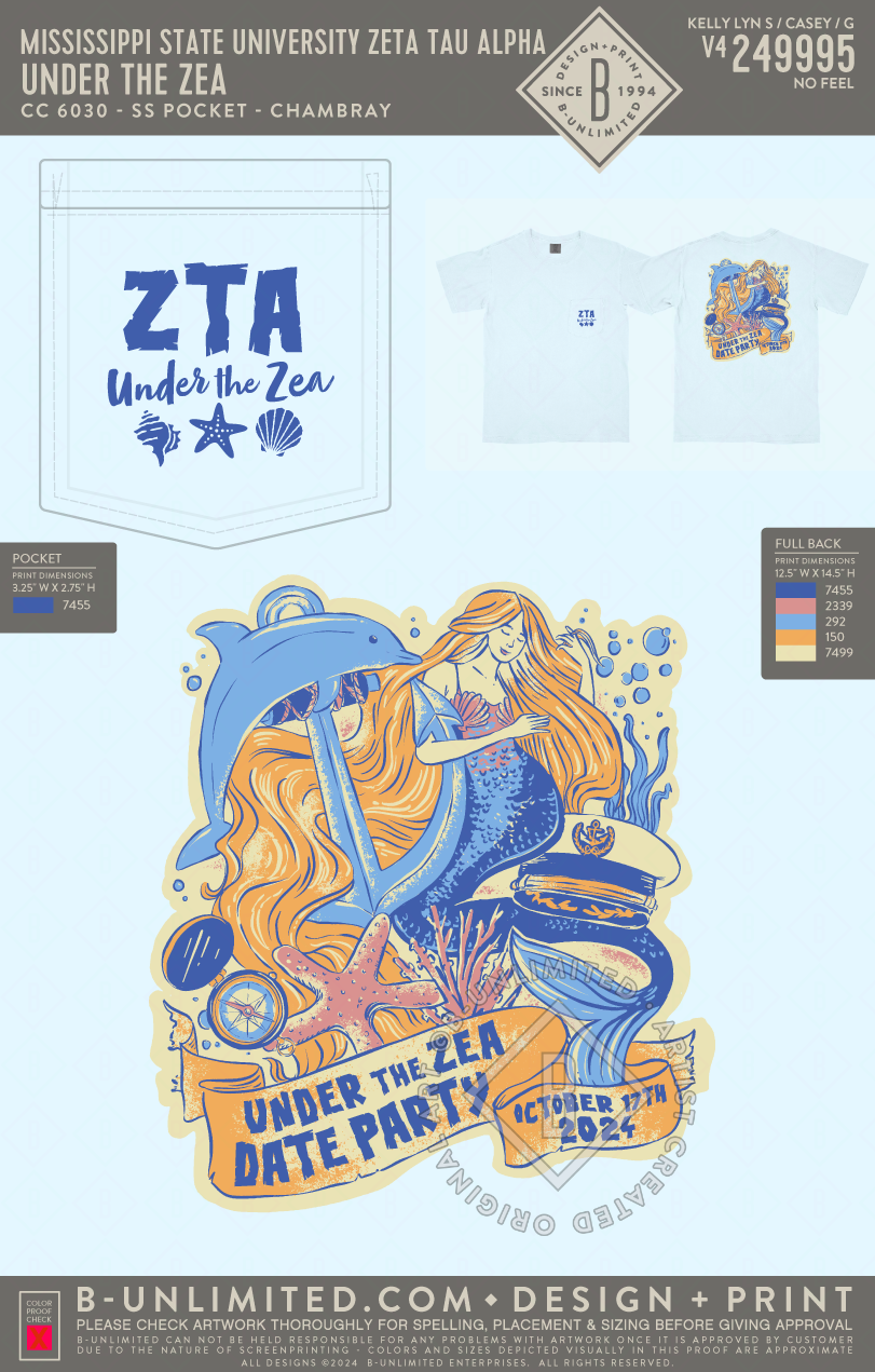 Mississippi State University Zeta Tau Alpha - under the zea - CC - 6030 - SS Pocket - Chambray