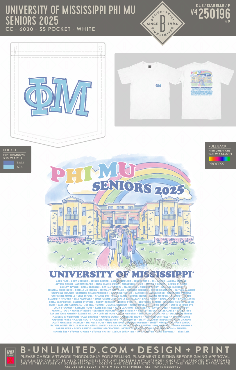 University of Mississippi Phi Mu - Seniors 2025 - CC - 6030 - SS Pocket - White