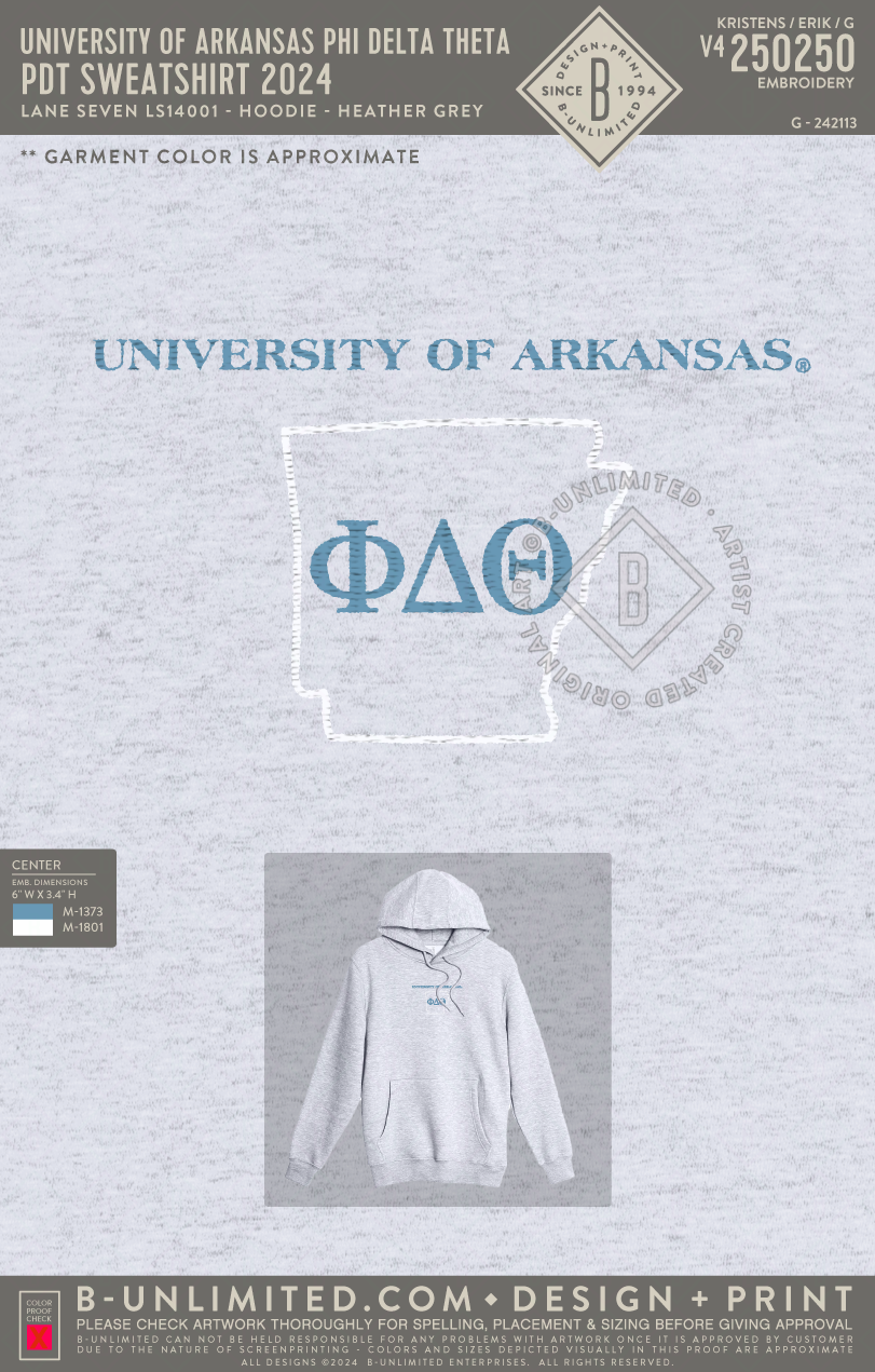 University of Arkansas Phi Delta Theta - PDT Sweatshirt 2024 - Lane Seven - LS14001 - Hoodie - Heather Grey