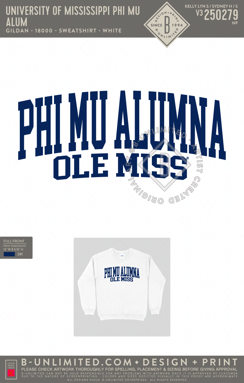 University of Mississippi Phi Mu - Alum - Gildan - 18000 - Crewneck Sweatshirt - White