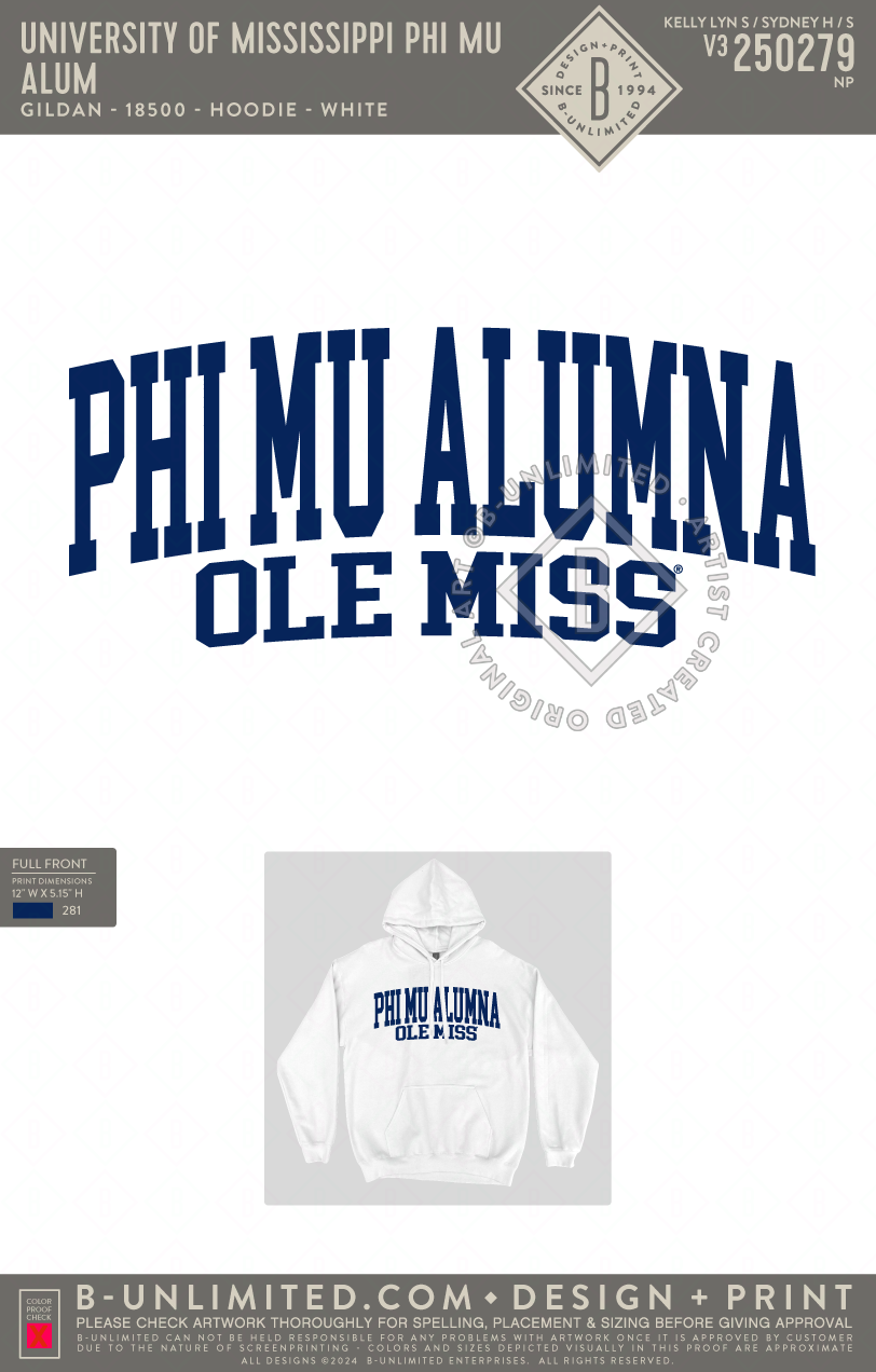 University of Mississippi Phi Mu - Alum - Gildan - 18500 - Hoodie - White