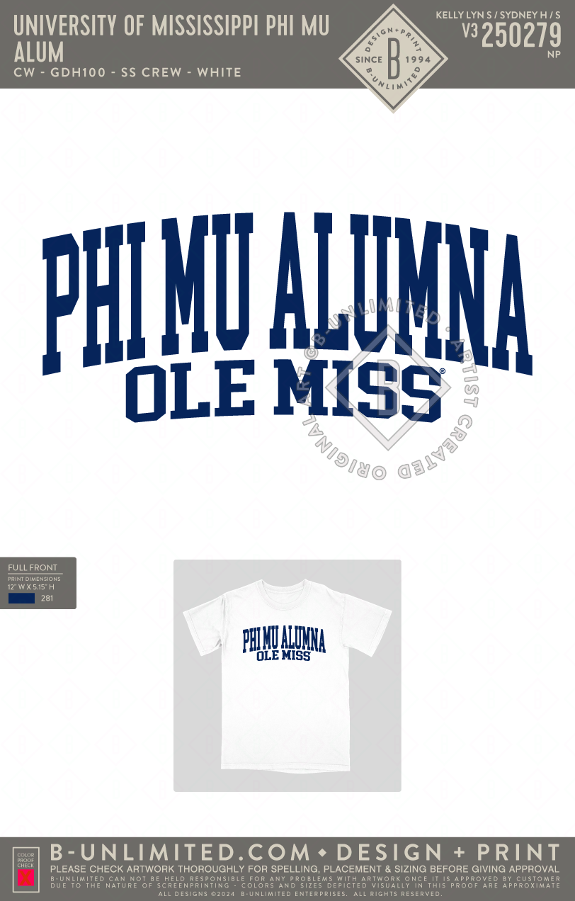 University of Mississippi Phi Mu - Alum - CW - GDH150 - SS Pocket - White