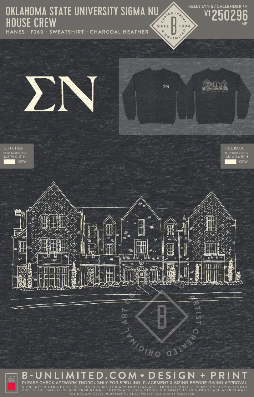 Oklahoma State University Sigma Nu - House Crew - Hanes - F260 - Sweatshirt - Charcoal Heather