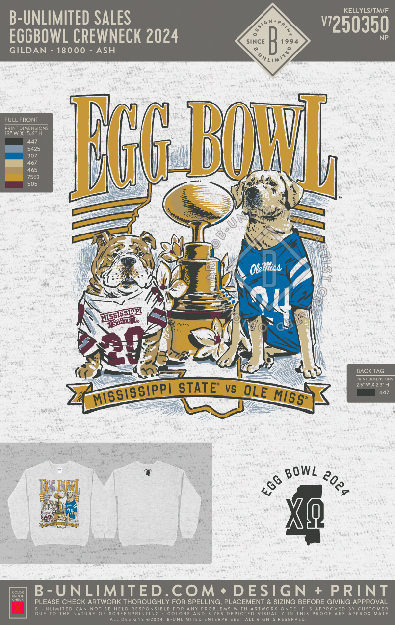 Mississippi State University Chi Omega - EggBowl Crewneck 2024 (State XO) - Gildan - 18000 - Crewneck Sweatshirt - Ash Grey