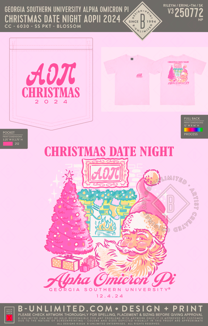 Georgia Southern University Alpha Omicron Pi - Christmas Date Night AOPII 2024 - CC - 6030 - SS Pocket - Blossom