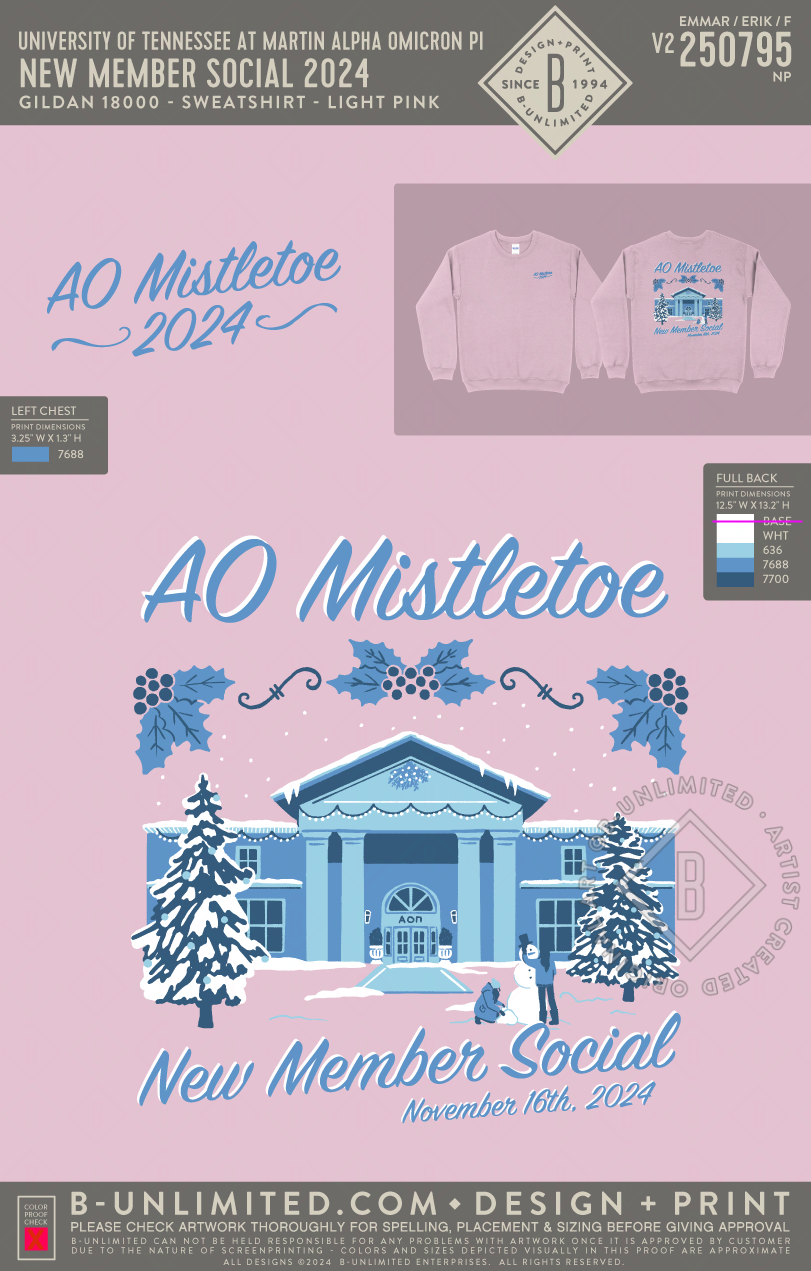 University of Tennessee at Martin Alpha Omicron Pi - New Member Social 2024 (crewneck) - Gildan - 18000 - Crewneck Sweatshirt - Light Pink