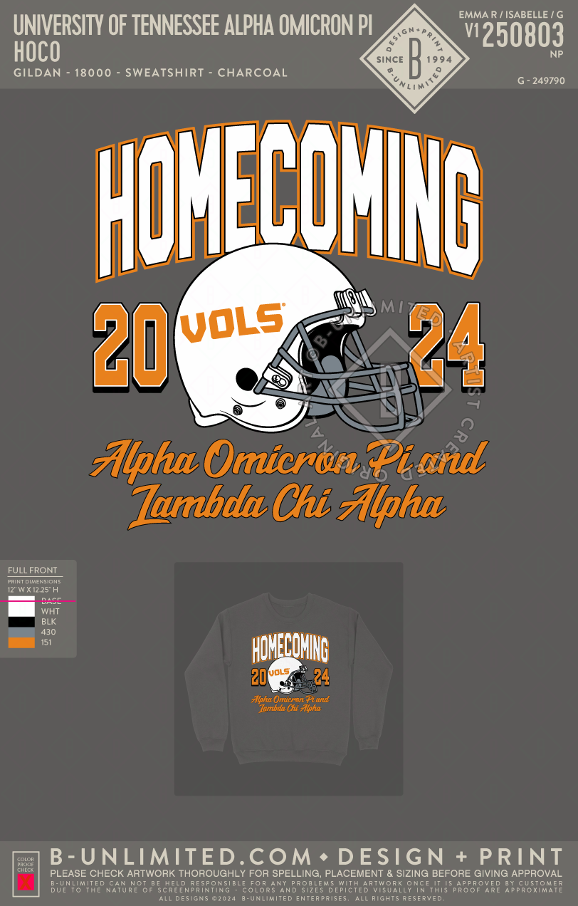 University of Tennessee Alpha Omicron Pi - HOCO - Gildan - 18000 - Crewneck Sweatshirt - Charcoal