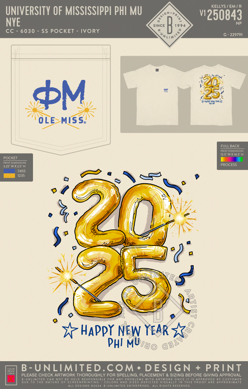 University of Mississippi Phi Mu - NYE - CC - 6030 - SS Pocket - Ivory