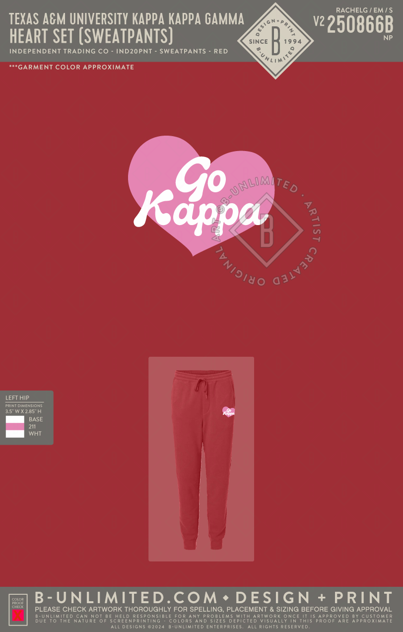 Texas A&M University Kappa Kappa Gamma - Heart Set (Sweatpants) - Independent Trading Co - IND20PNT - Sweatpants - Red