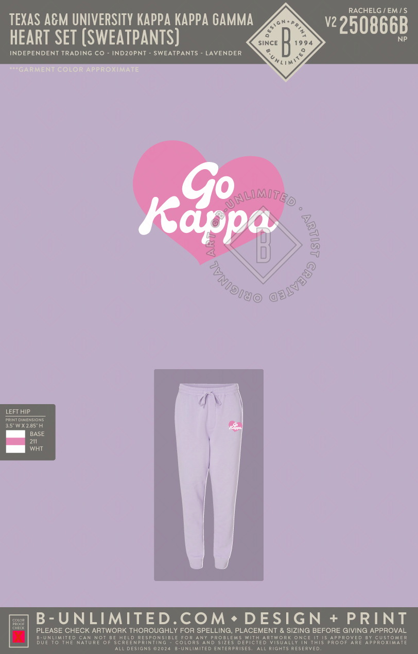 Texas A&M University Kappa Kappa Gamma - Heart Set (Sweatpants) - Independent Trading Co - IND20PNT - Sweatpants - Lavender