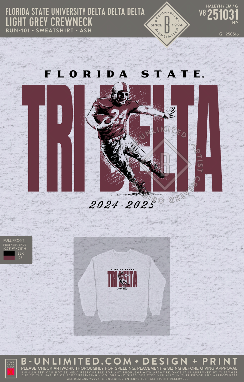 Florida State University Delta Delta Delta - light grey crewneck - Gildan - 18000 - Crewneck Sweatshirt - Ash Grey