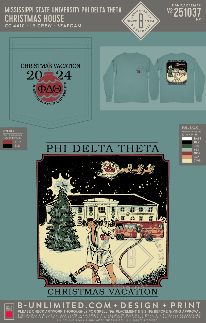 Mississippi State University Phi Delta Theta - Christmas House - CC - 4410 - LS Pocket - Seafoam