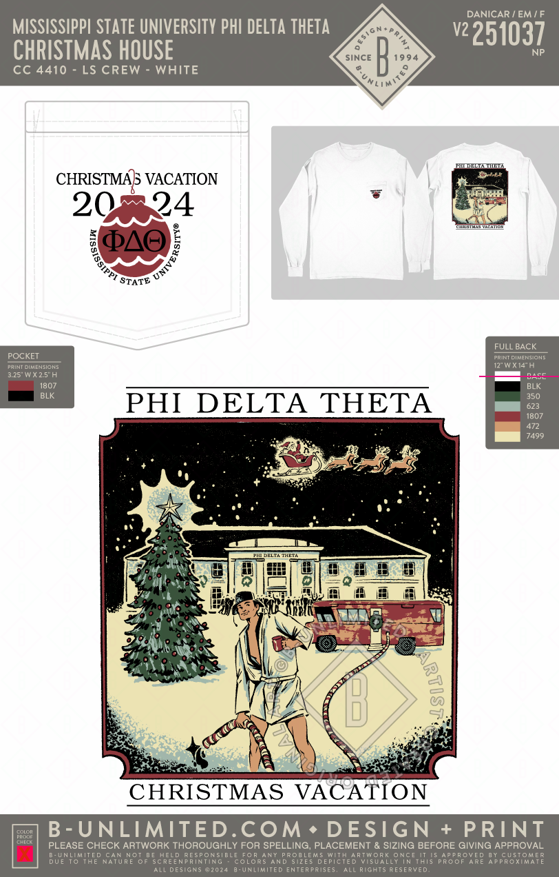 Mississippi State University Phi Delta Theta - Christmas House - CC - 4410 - LS Pocket - White