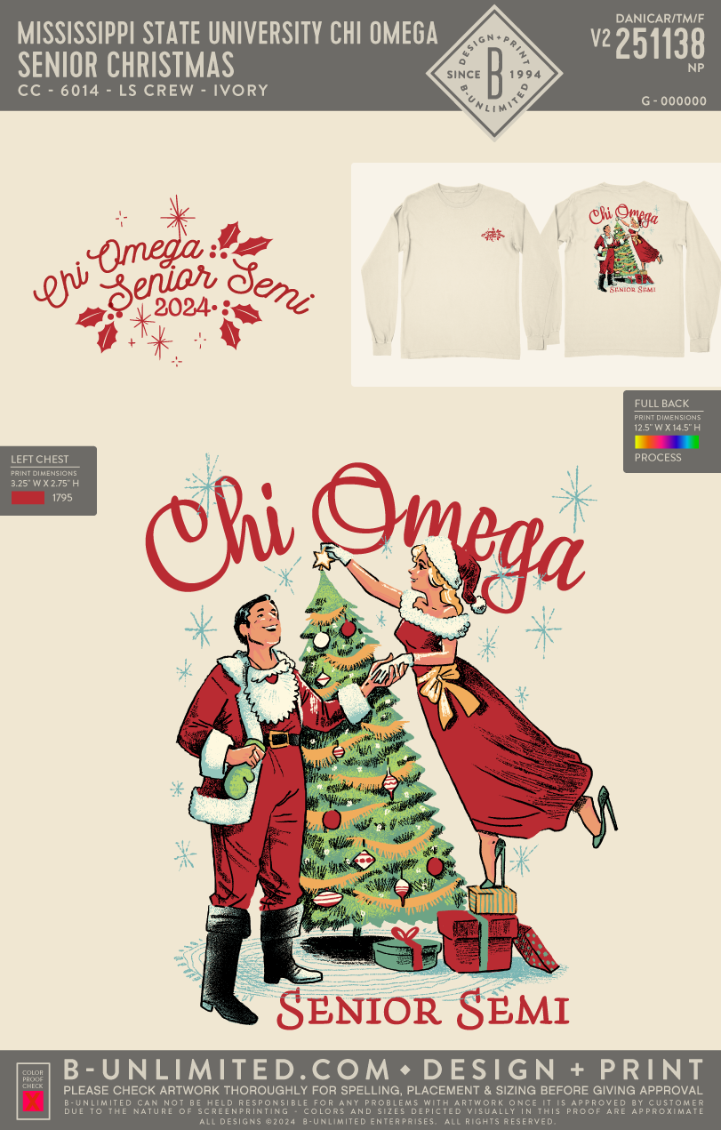 Mississippi State University Chi Omega - Senior Christmas - CC - 6014 - LS Crew - Ivory