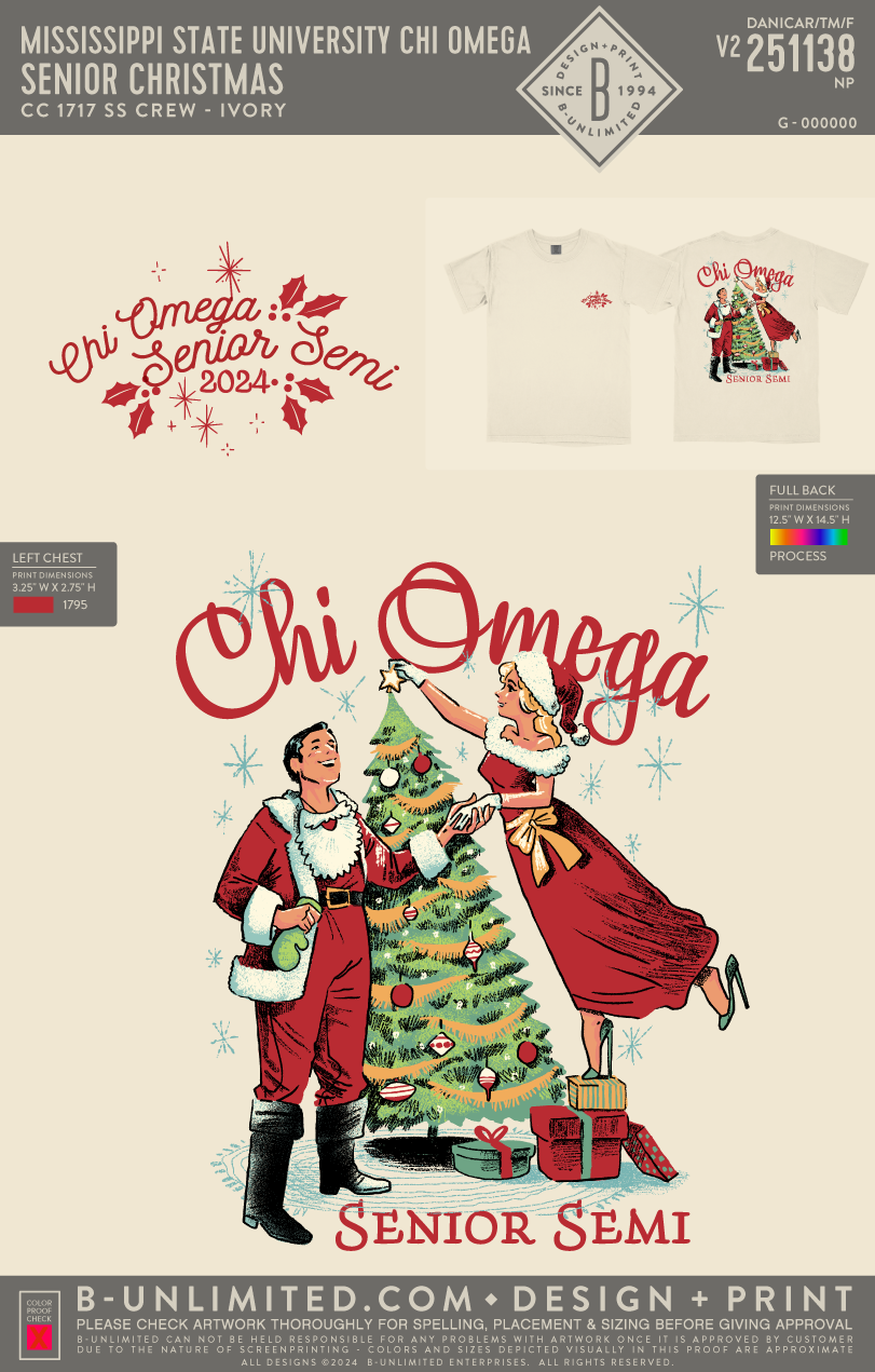 Mississippi State University Chi Omega - Senior Christmas - CC - 1717 - SS Crew - Ivory