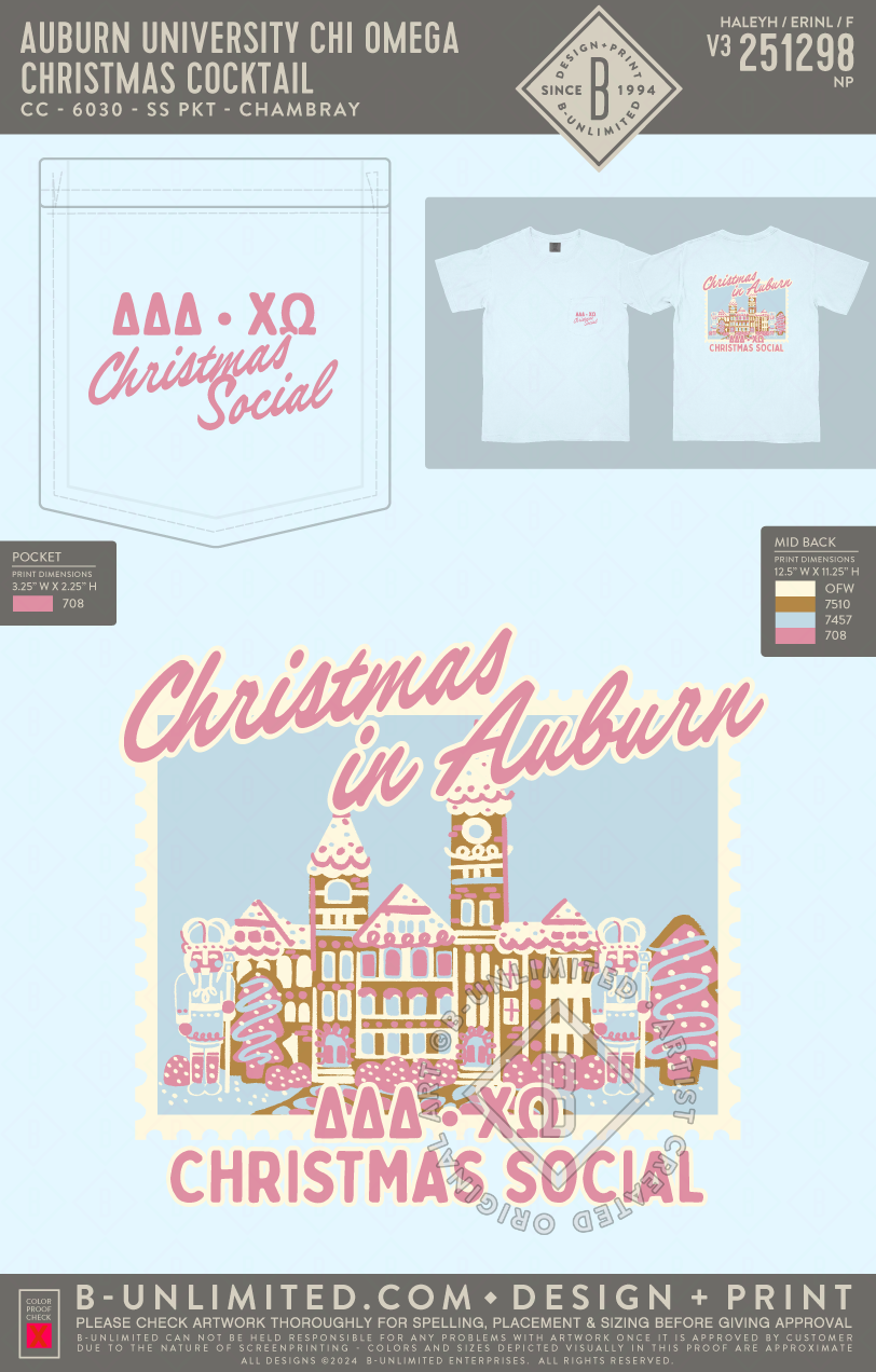 Auburn University Delta Delta Delta - Christmas cocktail - CC - 6030 - SS Pocket - Chambray