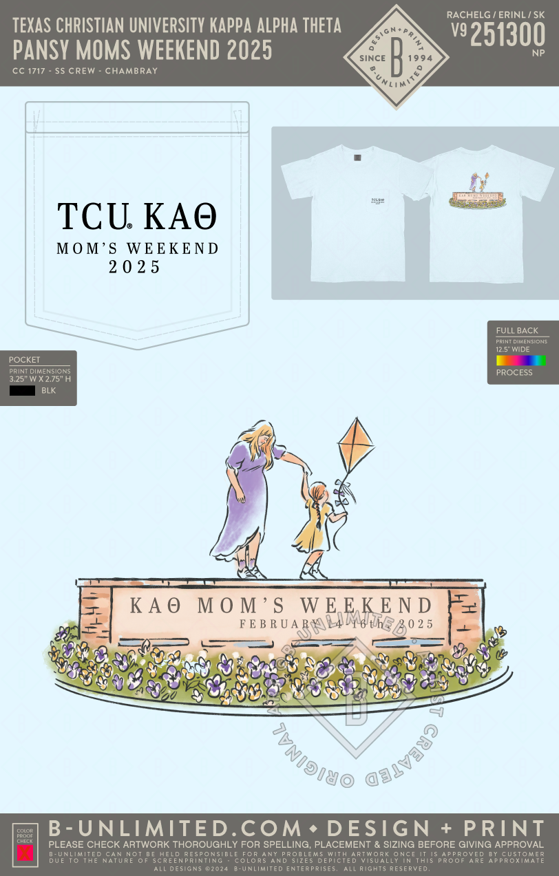 Texas Christian University Kappa Alpha Theta - Pansy Moms Weekend 2025 - CC - 6030 - SS Pocket - Chambray