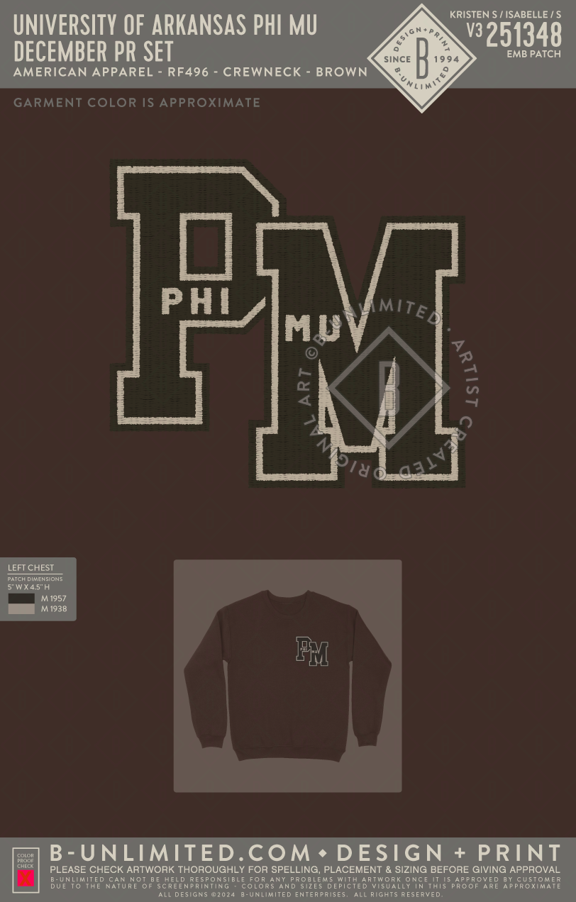 University of Arkansas Phi Mu - December PR Set - American Apparel - RF496 - ReFlex Fleece Crewneck Sweatshirt - Brown