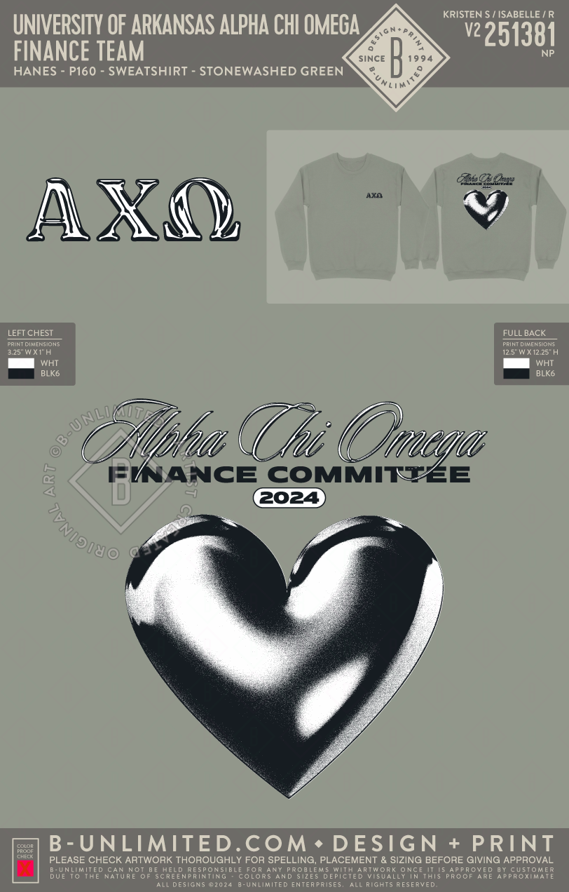 UofA AXO - Finance Team - Hanes - P160 - Sweatshirt - Stonewashed Green