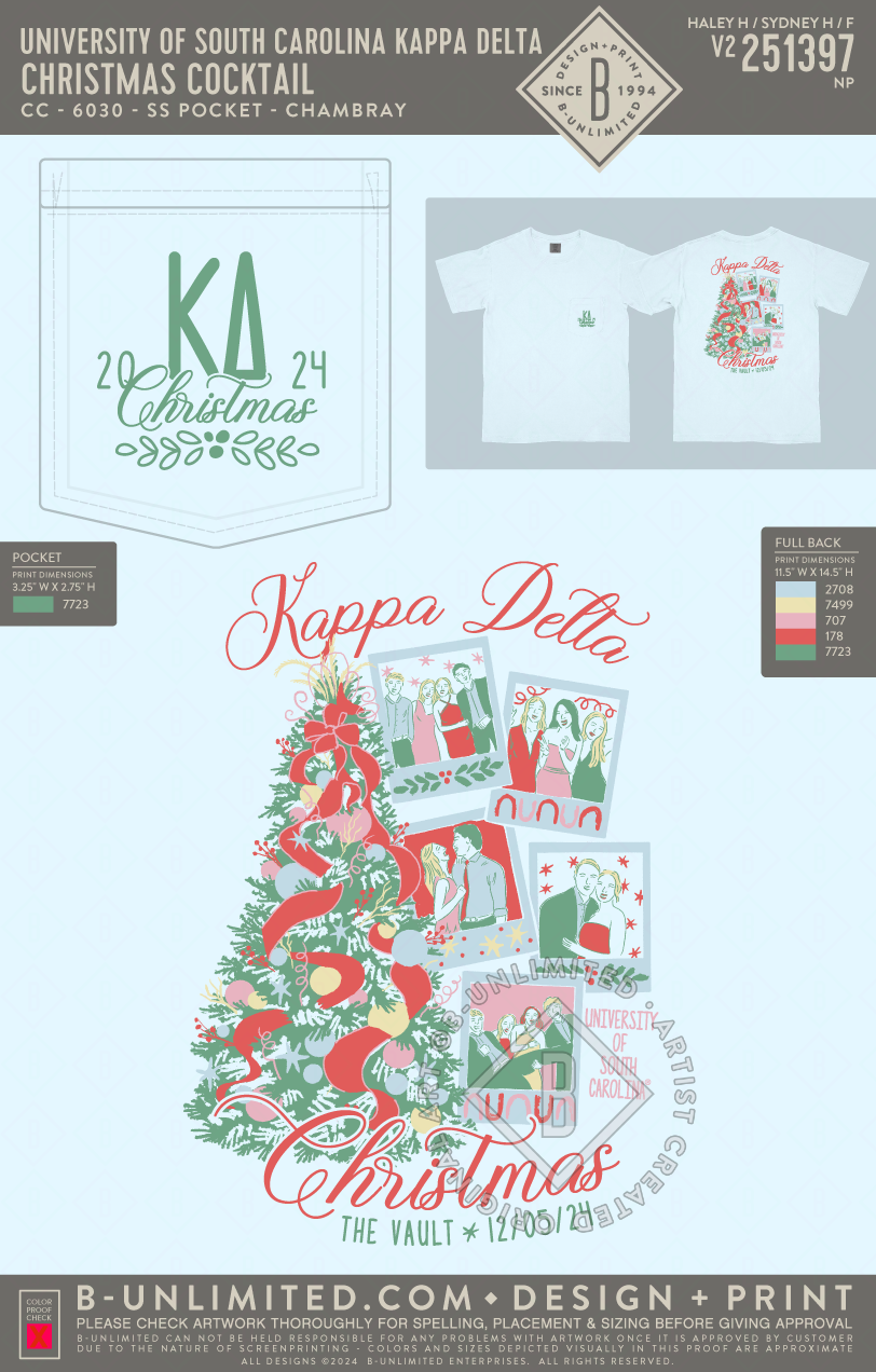 University of South Carolina Kappa Delta - Christmas Cocktail - CC - 6030 - SS Pocket - Chambray