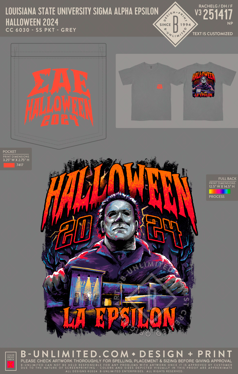 Louisiana State University Sigma Alpha Epsilon - Halloween 2024 - CC - 6030 - SS Pocket - Grey