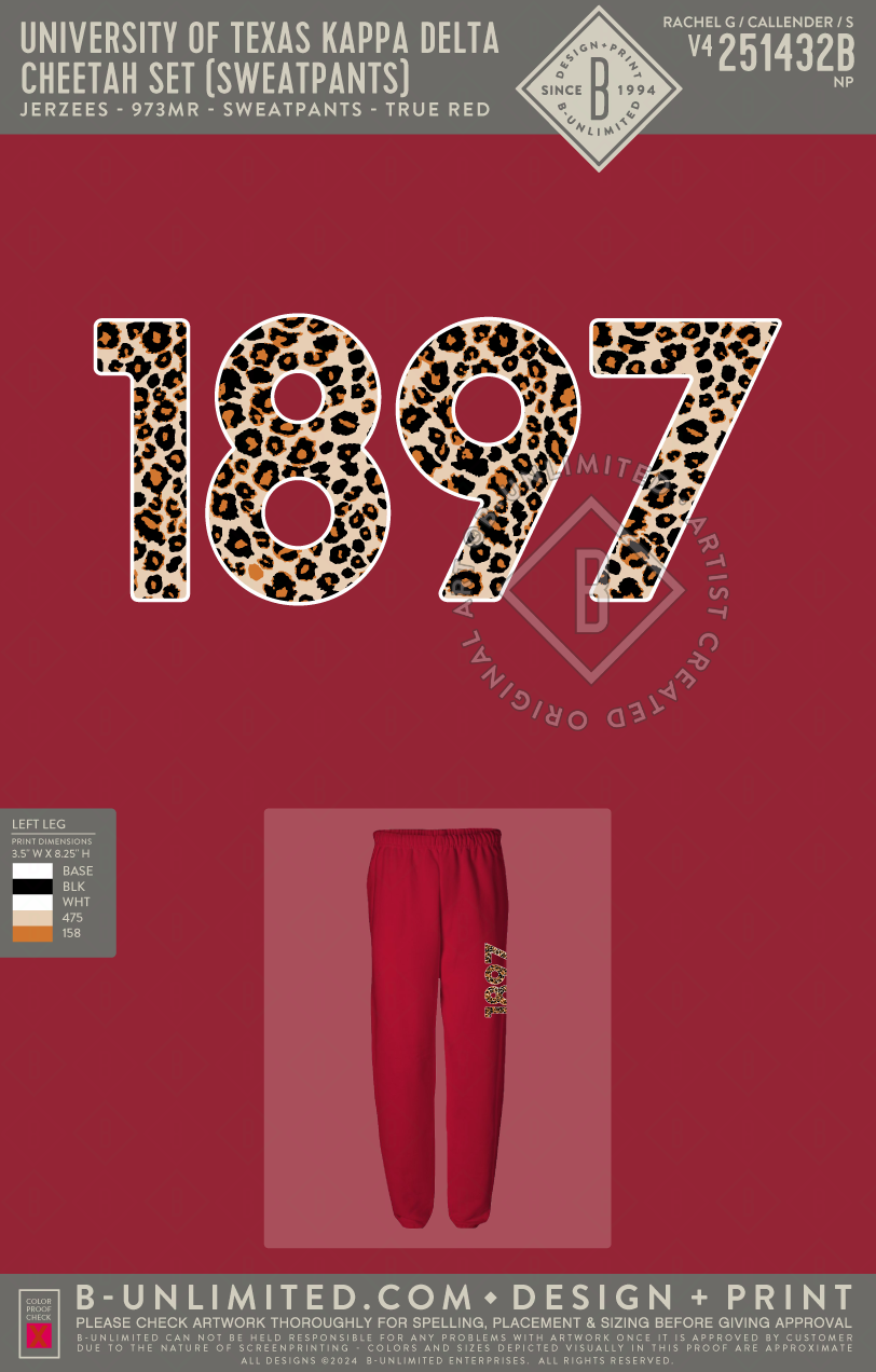 University of Texas Kappa Delta - Cheetah Set (Sweatpants) - Jerzees - 973MR - Sweatpants - True Red