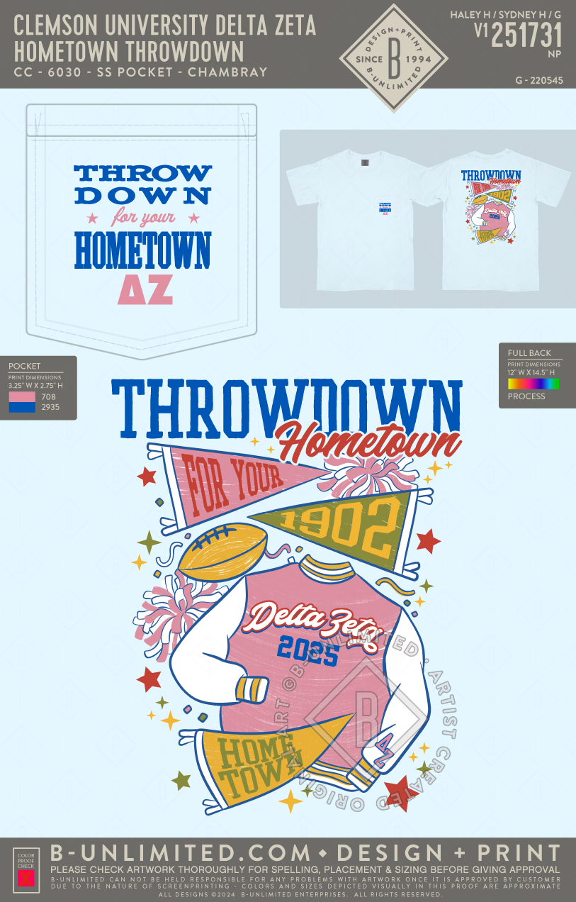 Clemson University Delta Zeta - Hometown Throwdown - CC - 6030 - SS Pocket - Chambray