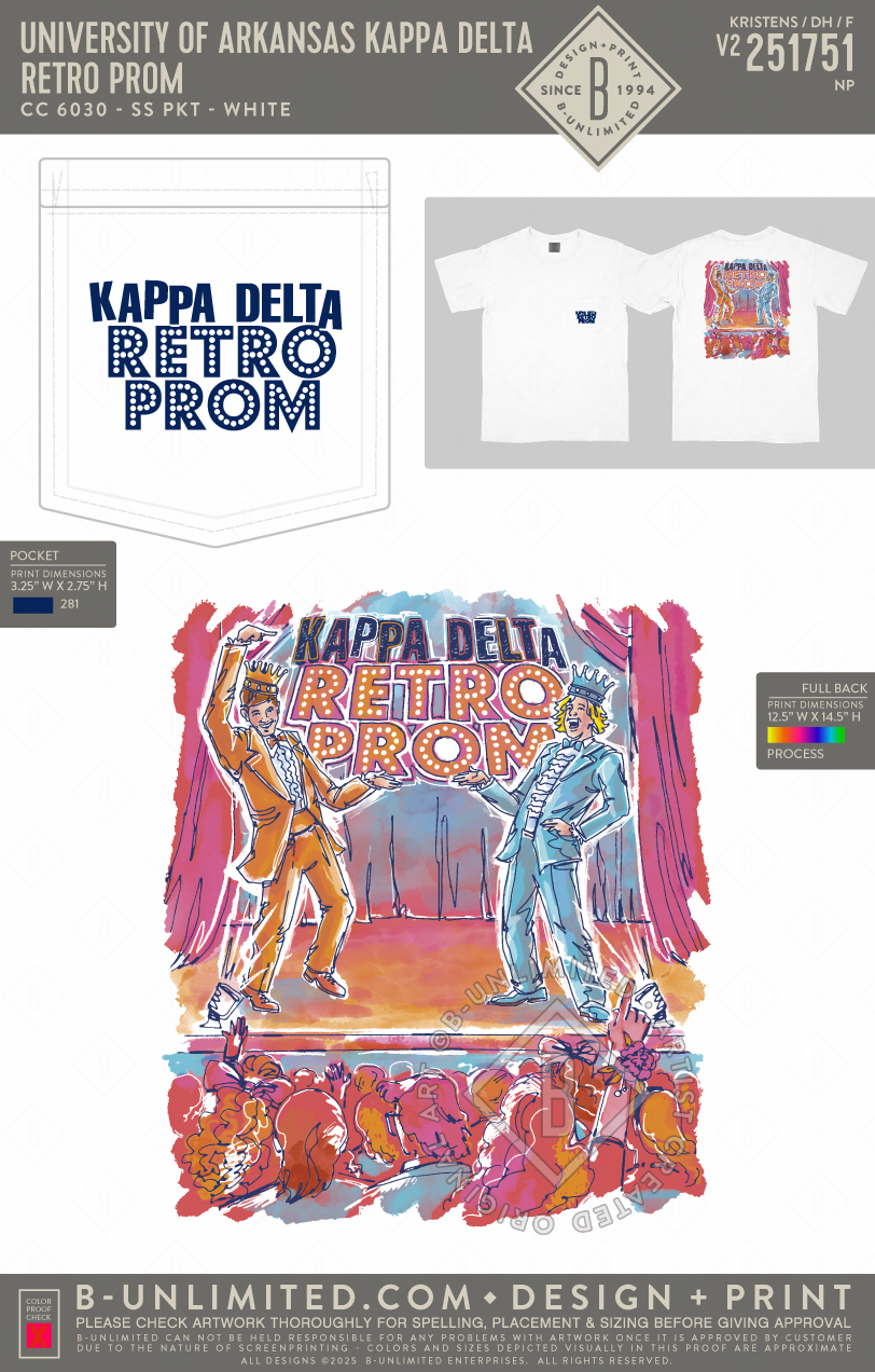 University of Arkansas Kappa Delta - Retro Prom - CC - 6030 - SS Pocket - White