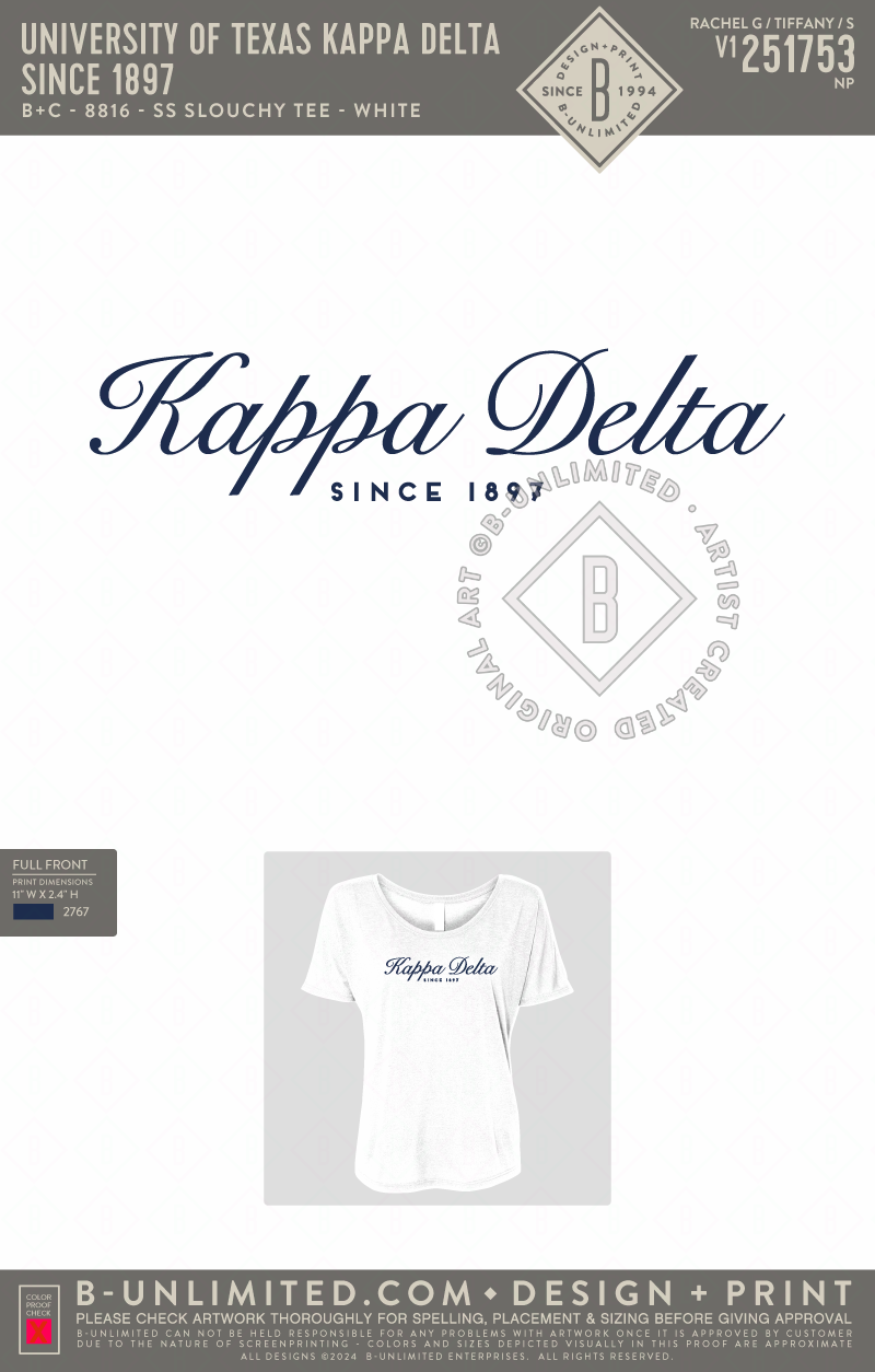 University of Texas Kappa Delta - Since 1897 - B+C - 8816 - SS Slouchy Tee - White