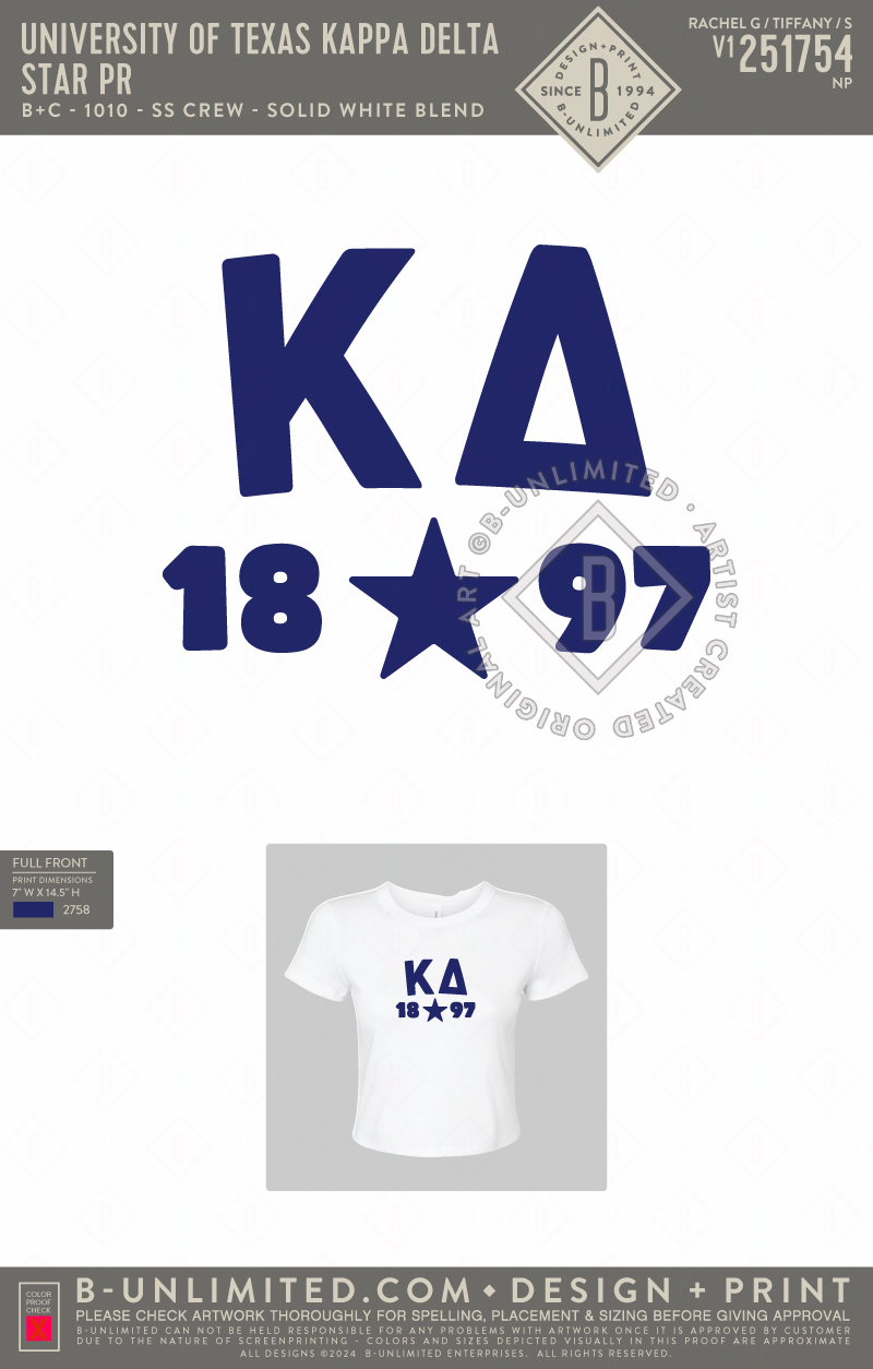 University of Texas Kappa Delta - Star PR - B+C - 1010 - SS Crew - Solid White Blend