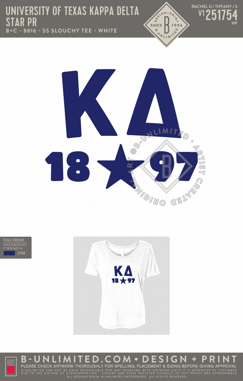 University of Texas Kappa Delta - Star PR - B+C - 8816 - SS Slouchy Tee - White