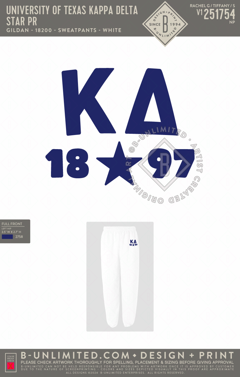 University of Texas Kappa Delta - Star PR (Bottoms) - Gildan - 18200 - Sweatpants - White