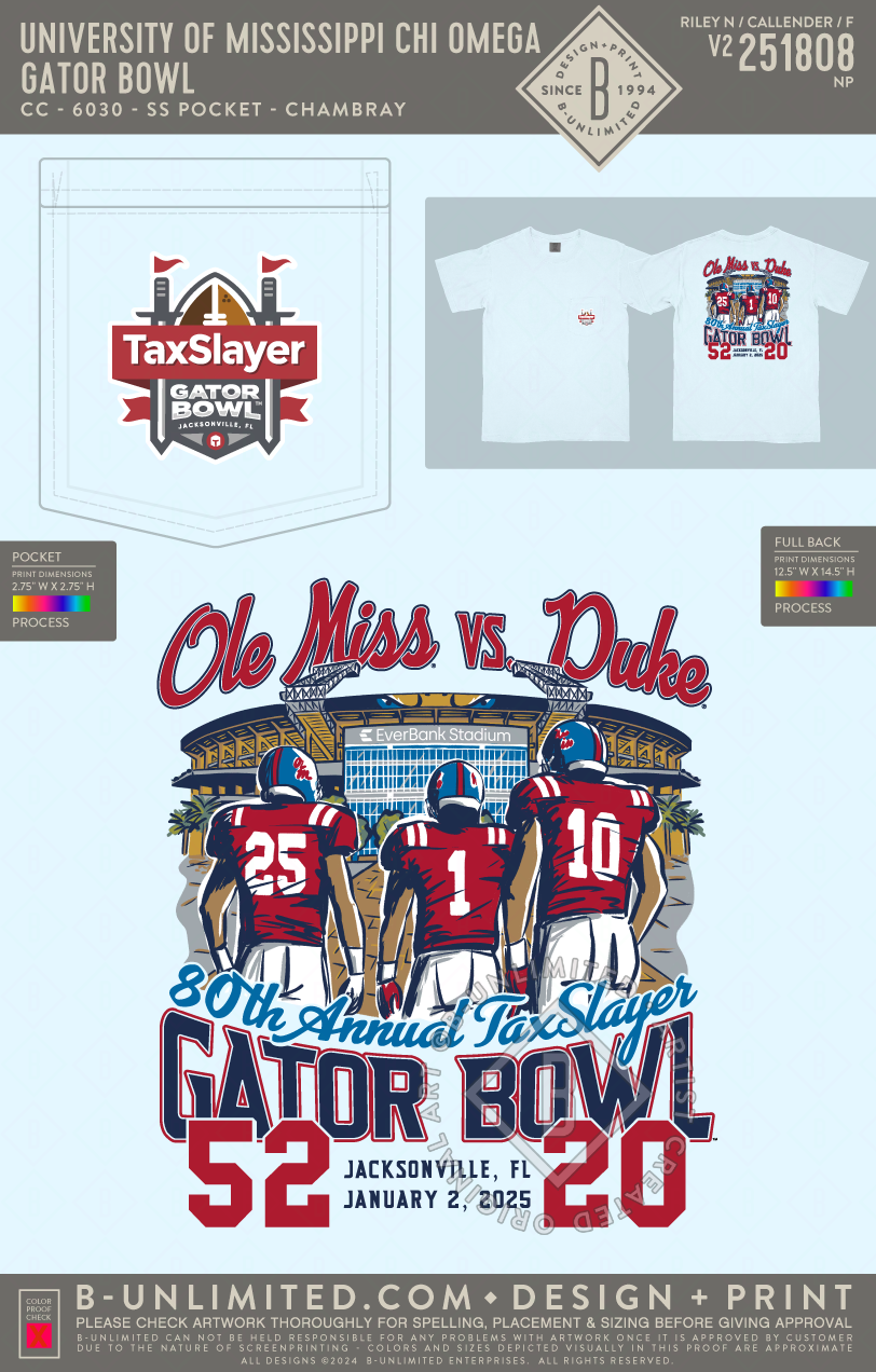 University of Mississippi Chi Omega - Gator Bowl - CC - 6030 - SS Pocket - Chambray