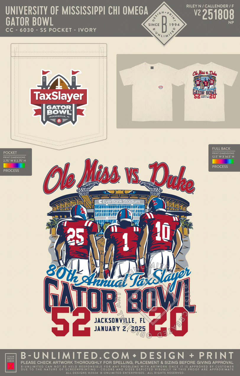 University of Mississippi Chi Omega - Gator Bowl - CC - 6030 - SS Pocket - Ivory