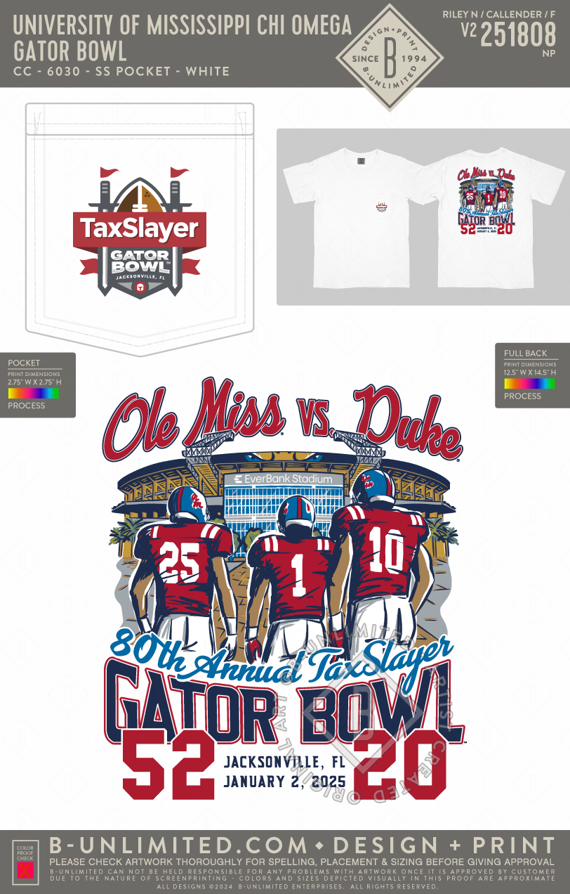 University of Mississippi Chi Omega - Gator Bowl - CC - 6030 - SS Pocket - White