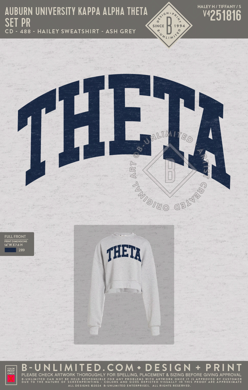 Auburn University Kappa Alpha Theta - SET PR - CD - 488 - Hailey Sweatshirt - Ash Grey