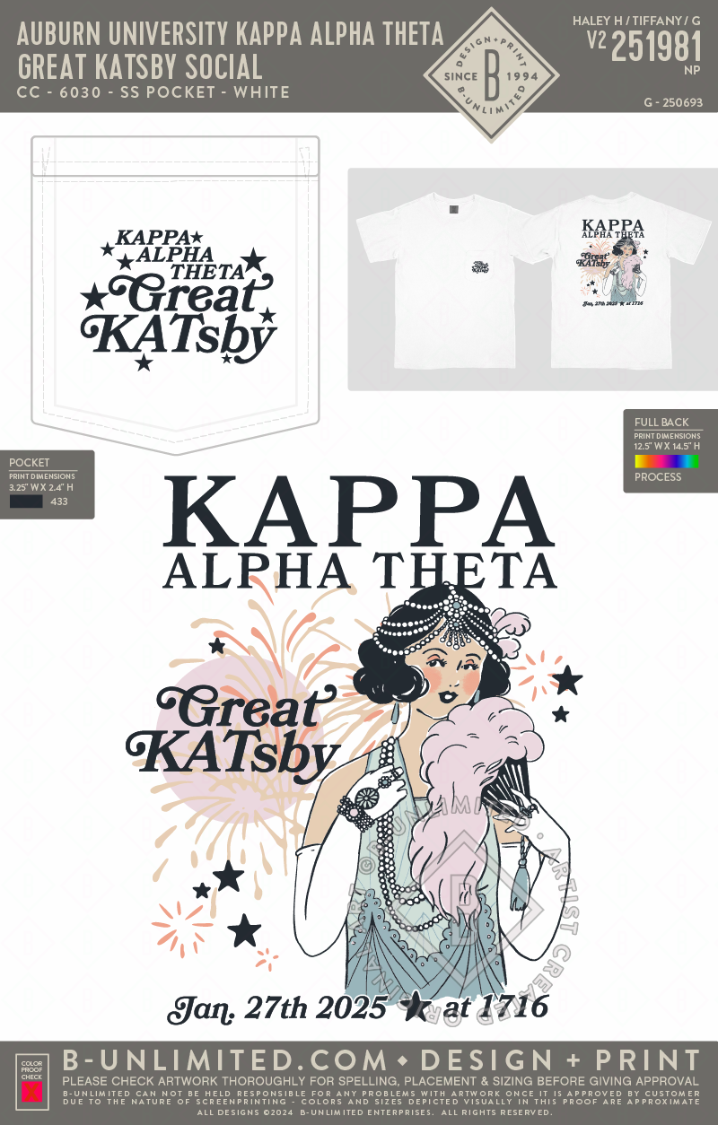 Auburn University Kappa Alpha Theta - Great Katsby Social - CC - 6030 - SS Pocket - White