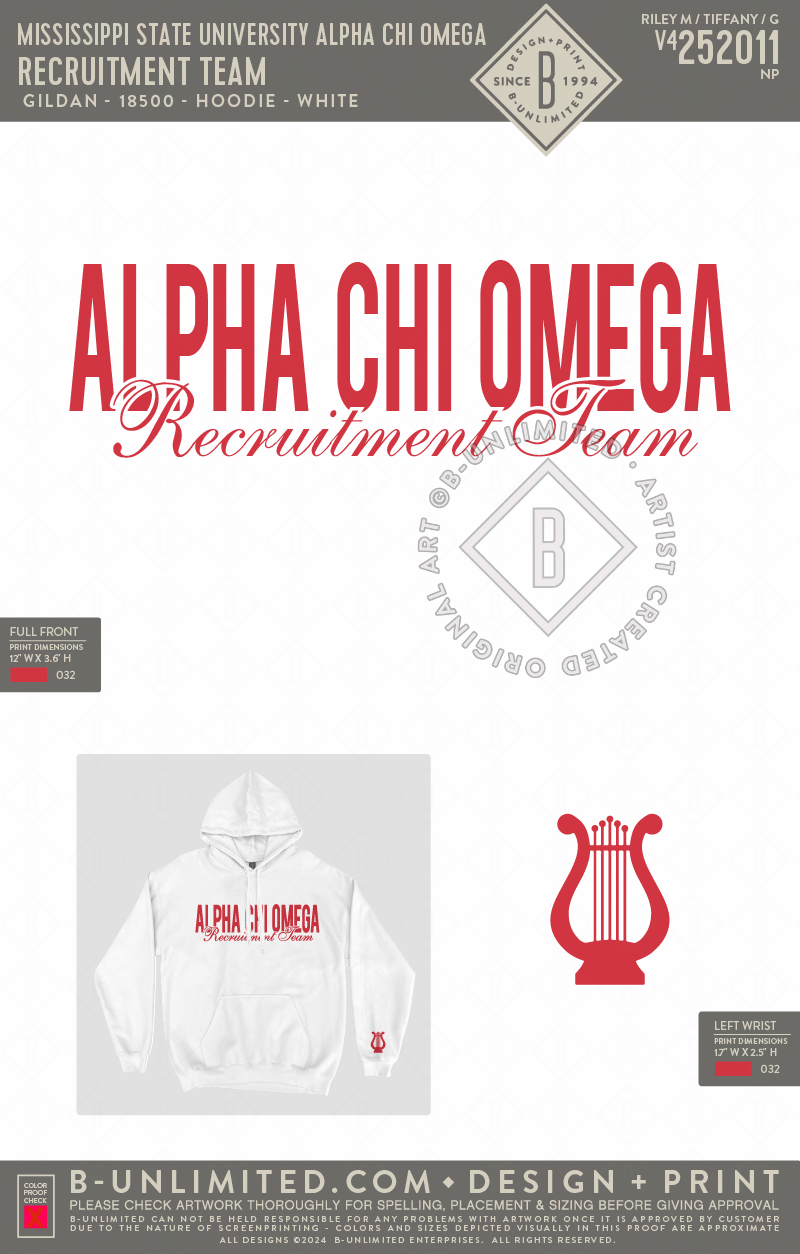 Mississippi State University Alpha Chi Omega - Recruitment Team - Gildan - 18500 - Hoodie - White