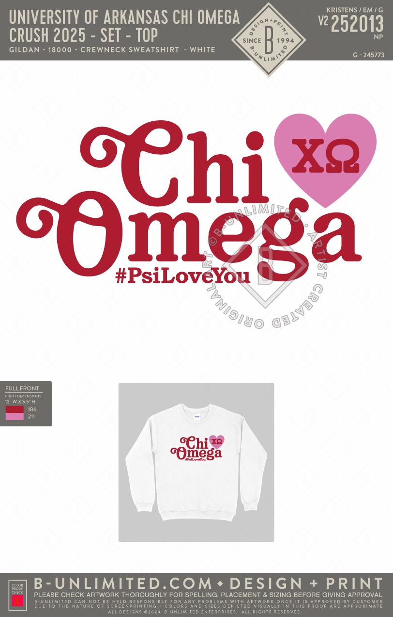 University of Arkansas Chi Omega - Crush 2025 - Set - Top - Gildan - 18000 - Crewneck Sweatshirt - White