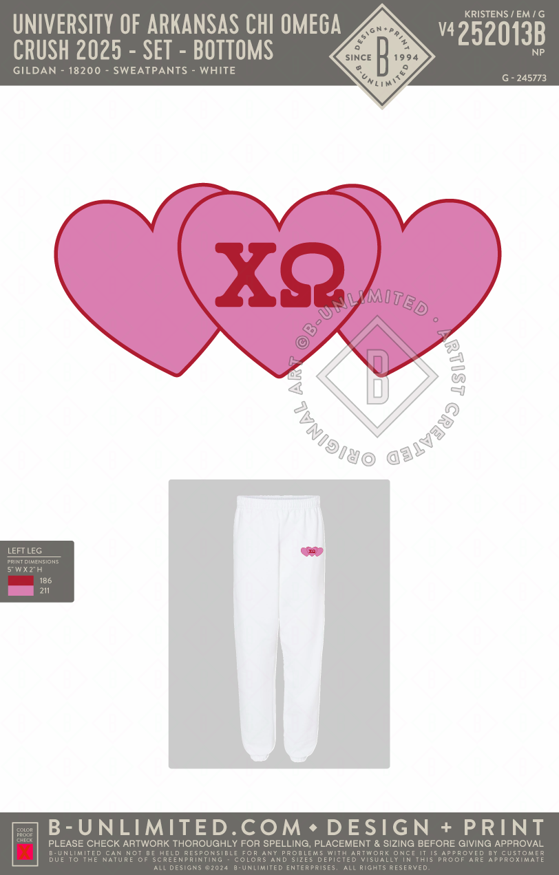 University of Arkansas Chi Omega - Crush 2025 - Set - Bottoms - Gildan - 18200 - Sweatpants - White