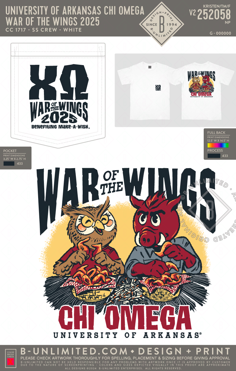 University of Arkansas Chi Omega - War of Wings 2025 - CC - 6030 - SS Pocket - White